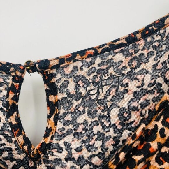 LOFT Size Small Tan & Black Cheetah Print 3/4 Sleeve Jersey Knit Blouse Top - Picture 6 of 9
